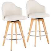 Ahoy 26" Counter Stool in Cream Fabric, Wood & Chrome Metal (Set of 2)